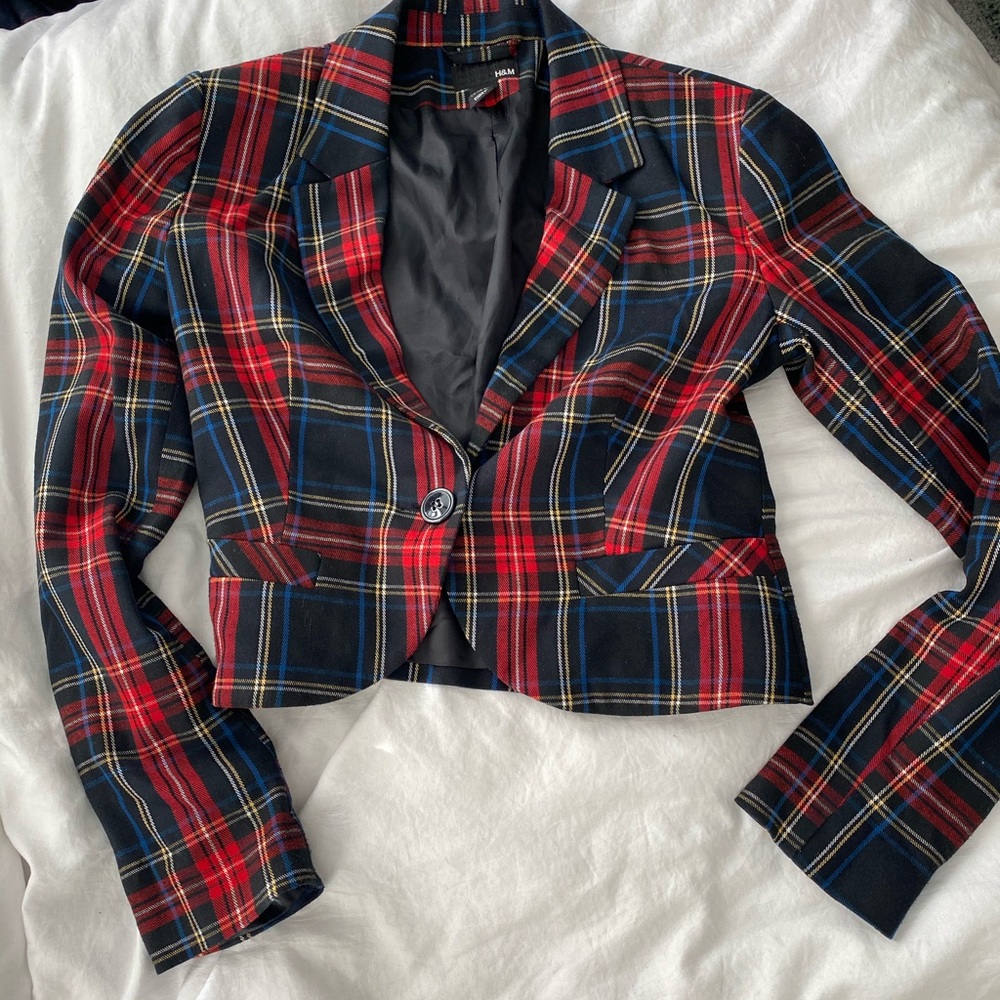H&M plaid cropped blazer